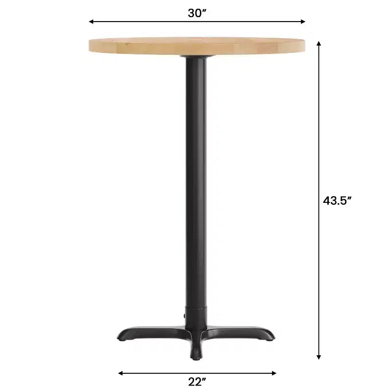 Plateau de table d'intérieur commercial Flash Furniture Bennett en bois massif rond avec base en X en fonte résistante à la rouille de 56 x 56 cm pour table de bar