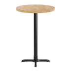 Plateau de table d'intérieur commercial Flash Furniture Bennett en bois massif rond avec base en X en fonte résistante à la rouille de 56 x 56 cm pour table de bar