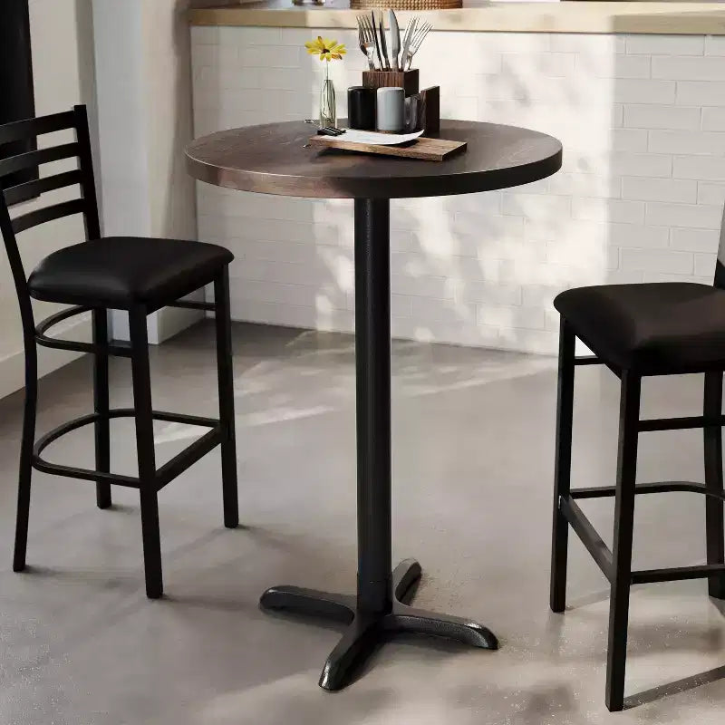 Plateau de table d'intérieur commercial Flash Furniture Bennett en bois massif rond avec base en X en fonte résistante à la rouille de 56 x 56 cm pour table de bar