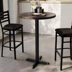 Plateau de table d'intérieur commercial Flash Furniture Bennett en bois massif rond avec base en X en fonte résistante à la rouille de 56 x 56 cm pour table de bar