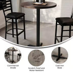 Plateau de table d'intérieur commercial Flash Furniture Bennett en bois massif rond avec base en X en fonte résistante à la rouille de 56 x 56 cm pour table de bar