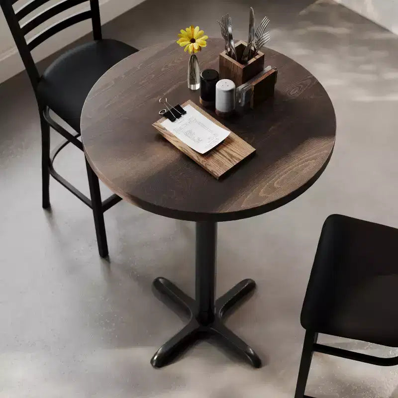 Plateau de table d'intérieur commercial Flash Furniture Bennett en bois massif rond avec base en X en fonte résistante à la rouille de 56 x 56 cm pour table de bar