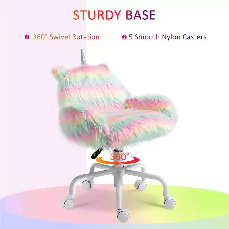Chaise de bureau Licorne moelleuse avec dossier mi-haut et accoudoirs, base blanche à 5 roulettes pivotantes