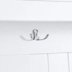 Meuble d'entrée Okak 5-en-1 avec portes persiennes, porte-manteau autoportant avec coussin et 4 crochets robustes, large support pour manteaux pour couloir, blanc