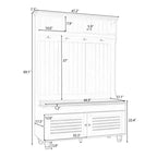 Meuble d'entrée Okak 5-en-1 avec portes persiennes, porte-manteau autoportant avec coussin et 4 crochets robustes, large support pour manteaux pour couloir, blanc