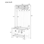 Porte-manteau Okak 69IN avec 6 patères et banc de rangement à couvercle articulé, meuble d'entrée pour salon, couloir, blanc
