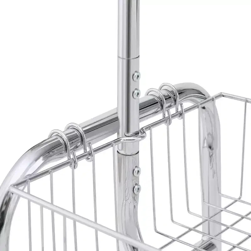 Okak Portemanteau d'entrée robuste sur roulettes avec frein verrouillable, porte-manteau autoportant pliable, étagères de rangement avec panier, argent
