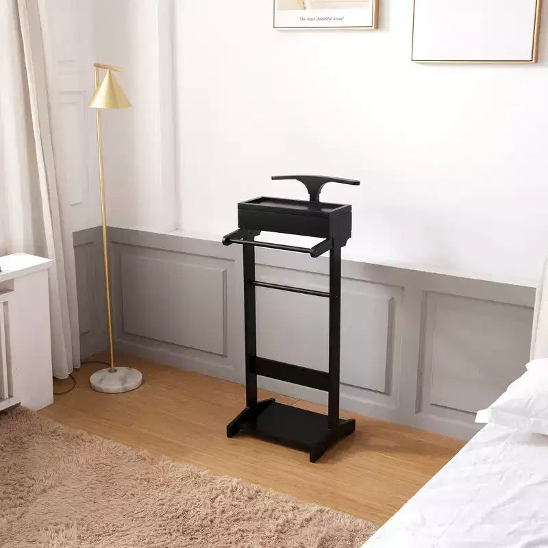 Okak Portant élégant avec cintre, porte-manteau avec 2 barres de suspension rondes et étagère à chaussures, étagère de rangement pour entrée, espace étroit, noir