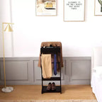 Okak Portant élégant avec cintre, porte-manteau avec 2 barres de suspension rondes et étagère à chaussures, étagère de rangement pour entrée, espace étroit, noir