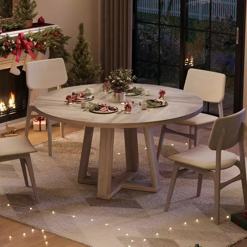 Table à manger ronde pour 4-6 personnes, table de salle à manger circulaire de 120 cm avec base croisée robuste, table à manger en bois de style ferme pour appartement, cuisine, salon