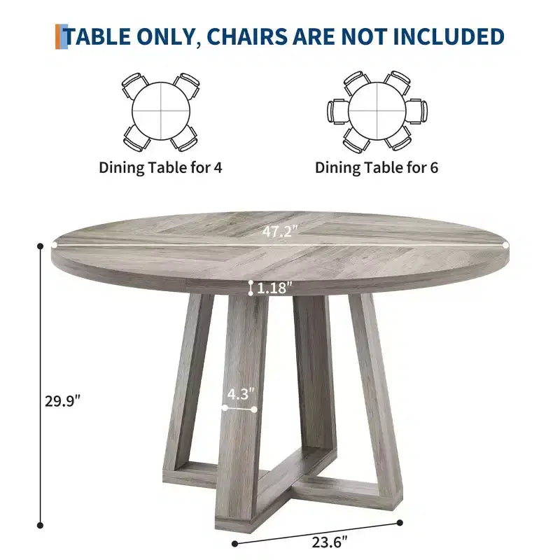 Table à manger ronde pour 4-6 personnes, table de salle à manger circulaire de 120 cm avec base croisée robuste, table à manger en bois de style ferme pour appartement, cuisine, salon