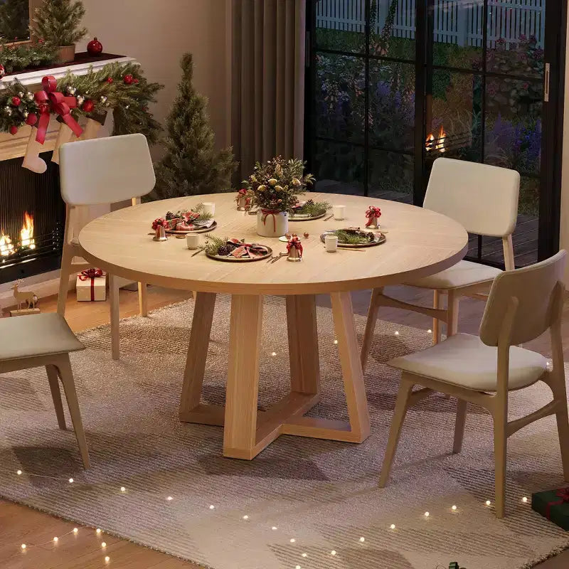 Table à manger ronde pour 4-6 personnes, table de salle à manger circulaire de 120 cm avec base croisée robuste, table à manger en bois de style ferme pour appartement, cuisine, salon