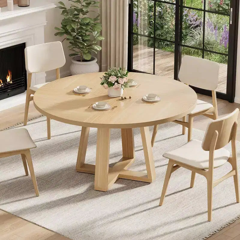 Table à manger ronde pour 4-6 personnes, table de salle à manger circulaire de 120 cm avec base croisée robuste, table à manger en bois de style ferme pour appartement, cuisine, salon