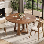 Table à manger ronde pour 4-6 personnes, table de salle à manger circulaire de 120 cm avec base croisée robuste, table à manger en bois de style ferme pour appartement, cuisine, salon