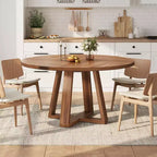 Table à manger ronde pour 4-6 personnes, table de salle à manger circulaire de 120 cm avec base croisée robuste, table à manger en bois de style ferme pour appartement, cuisine, salon