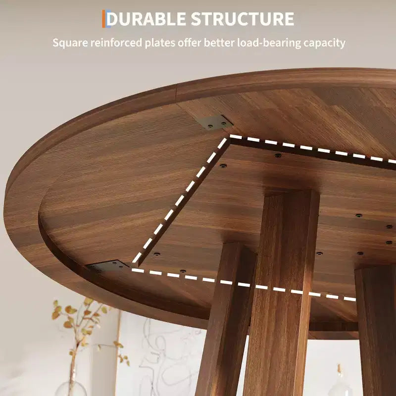 Table à manger ronde pour 4-6 personnes, table de salle à manger circulaire de 120 cm avec base croisée robuste, table à manger en bois de style ferme pour appartement, cuisine, salon
