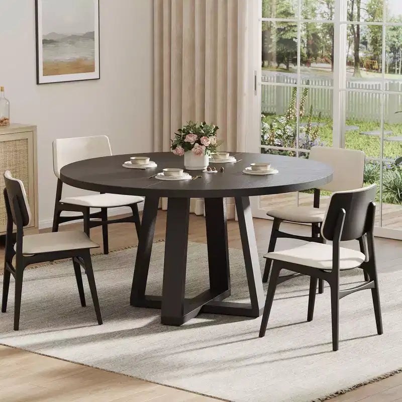 Table à manger ronde pour 4-6 personnes, table de salle à manger circulaire de 120 cm avec base croisée robuste, table à manger en bois de style ferme pour appartement, cuisine, salon
