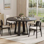 Table à manger ronde pour 4-6 personnes, table de salle à manger circulaire de 120 cm avec base croisée robuste, table à manger en bois de style ferme pour appartement, cuisine, salon