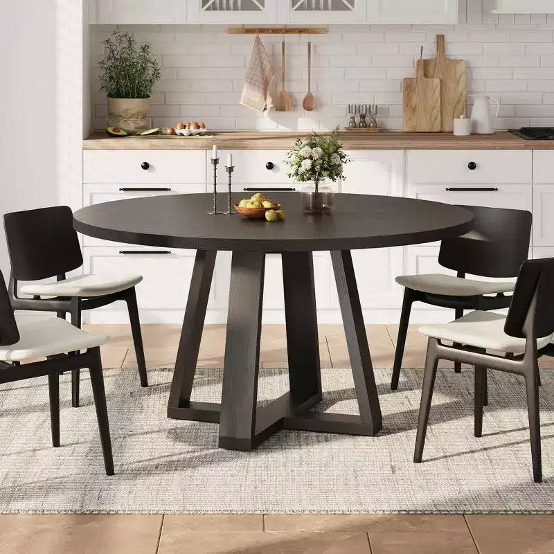 Table à manger ronde pour 4-6 personnes, table de salle à manger circulaire de 120 cm avec base croisée robuste, table à manger en bois de style ferme pour appartement, cuisine, salon