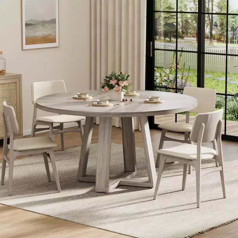 Table à manger ronde pour 4-6 personnes, table de salle à manger circulaire de 120 cm avec base croisée robuste, table à manger en bois de style ferme pour appartement, cuisine, salon