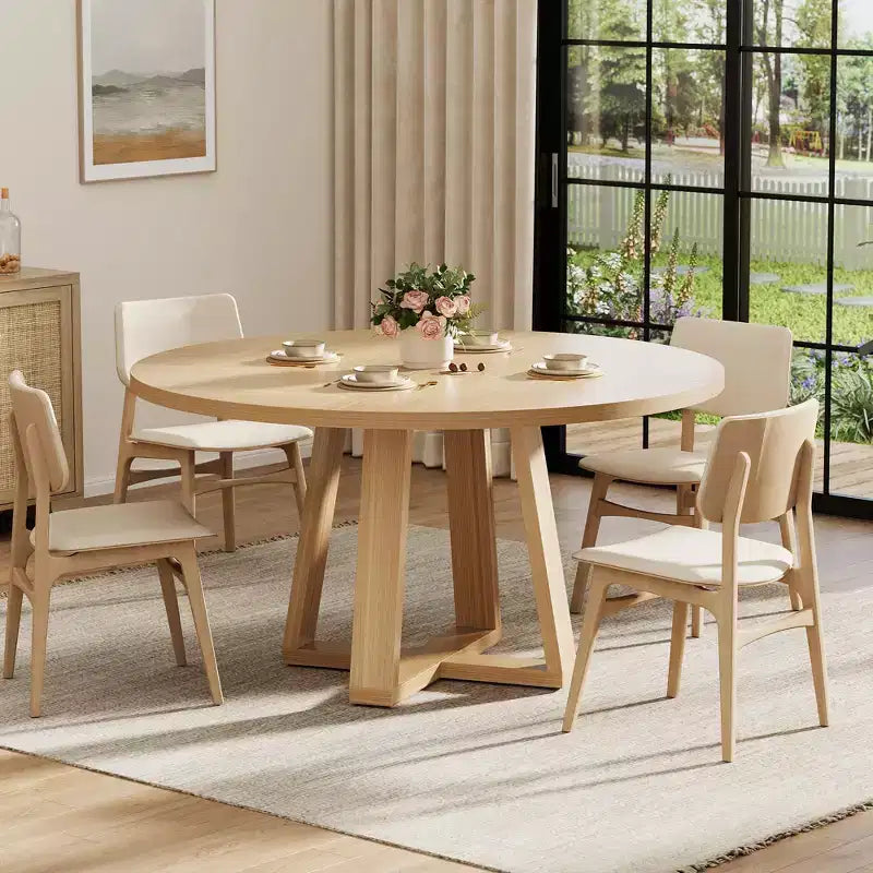 Table à manger ronde pour 4-6 personnes, table de salle à manger circulaire de 120 cm avec base croisée robuste, table à manger en bois de style ferme pour appartement, cuisine, salon