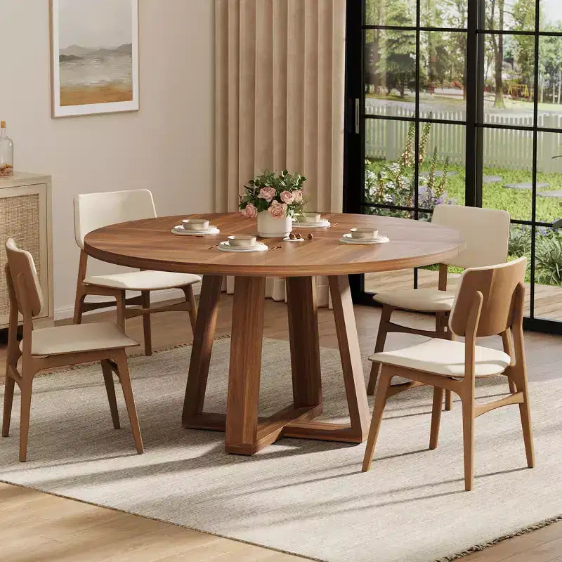 Table à manger ronde pour 4-6 personnes, table de salle à manger circulaire de 120 cm avec base croisée robuste, table à manger en bois de style ferme pour appartement, cuisine, salon