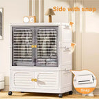 Bac de rangement en plastique avec couvercle, boîtes de rangement empilables, avec roulettes et tringle de suspension, avec porte pour salons domestiques