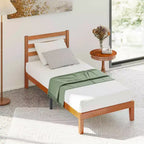 MAYEERTY Lit double en bois massif de 1 100 lb avec tête de lit, sommier à lattes en bois, aucun sommier tapissier requis