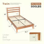 MAYEERTY Lit double en bois massif de 1 100 lb avec tête de lit, sommier à lattes en bois, aucun sommier tapissier requis