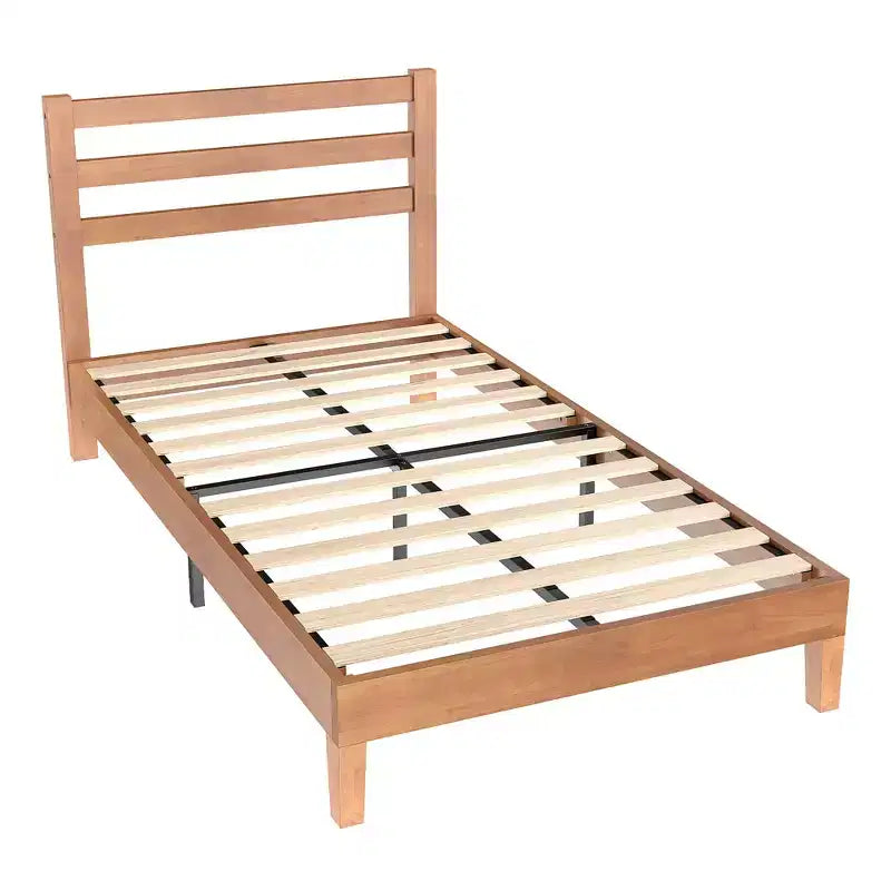 MAYEERTY Lit double en bois massif de 1 100 lb avec tête de lit, sommier à lattes en bois, aucun sommier tapissier requis