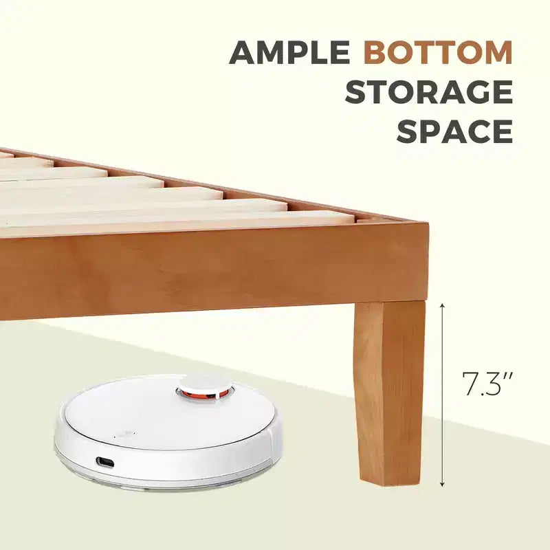 MAYEERTY Lit double en bois massif de 1 100 lb avec tête de lit, sommier à lattes en bois, aucun sommier tapissier requis