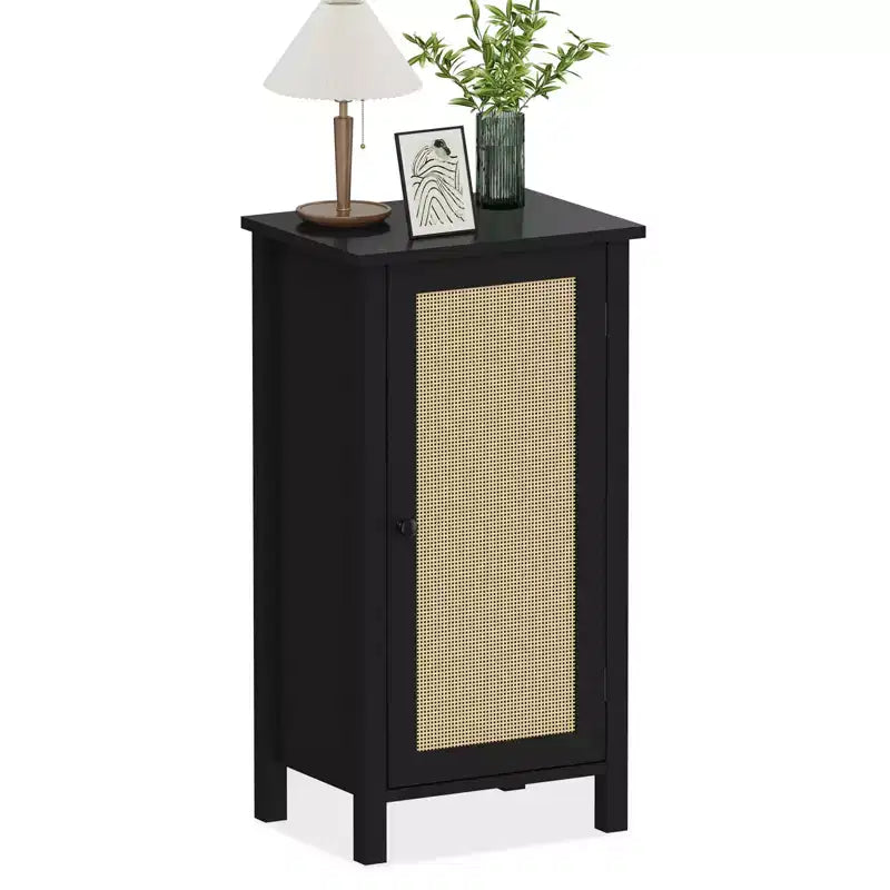 Table de chevet moderne avec rangement, Table d'appoint de canapé en bois de 40 cm de large, Table d'appoint étroite en rotin, Table de chevet pour salon, chambre à coucher, canapé