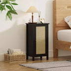 Table de chevet moderne avec rangement, Table d'appoint de canapé en bois de 40 cm de large, Table d'appoint étroite en rotin, Table de chevet pour salon, chambre à coucher, canapé