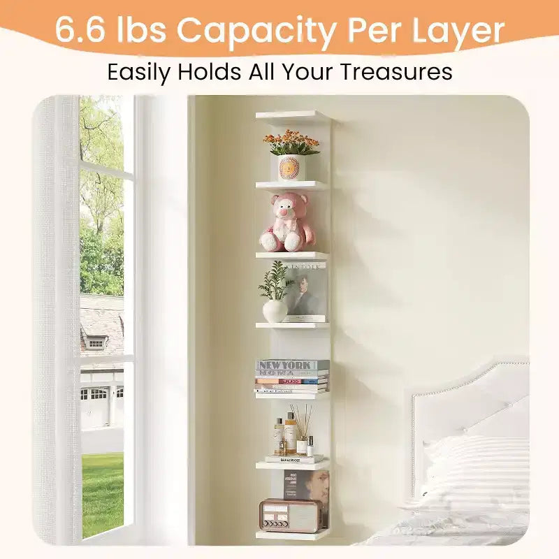 upsimples Étagère Murale Flottante 7 Niveaux, Étagère Murale Blanche pour Présentation et Rangement, Étagères Décoratives pour Chambre, Salon et Bureau
