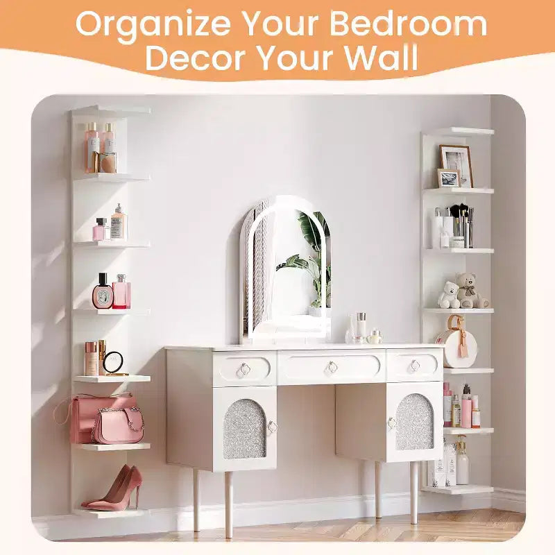 upsimples Étagère Murale Flottante 7 Niveaux, Étagère Murale Blanche pour Présentation et Rangement, Étagères Décoratives pour Chambre, Salon et Bureau