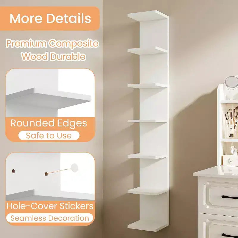 upsimples Étagère Murale Flottante 7 Niveaux, Étagère Murale Blanche pour Présentation et Rangement, Étagères Décoratives pour Chambre, Salon et Bureau