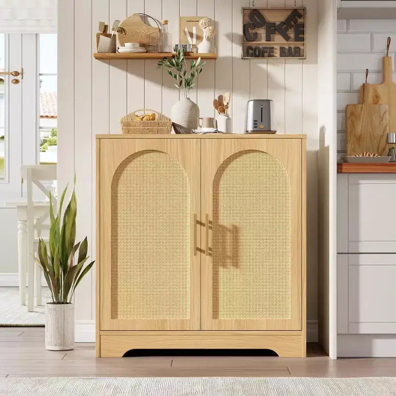 Buffet bahut 30", meuble de bar en rotin, console d'entrée, buffet de rangement au sol, crédence en bois pour cuisine et salon