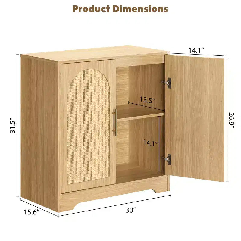 Buffet bahut 30", meuble de bar en rotin, console d'entrée, buffet de rangement au sol, crédence en bois pour cuisine et salon