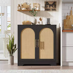 30 Sideboard Buffet Cabinet, Rattan Coffee Bar Cabinet, Entryway Console Table, Floor Cupboard Cabinet, Wood Credenza for Kitchen Living Room