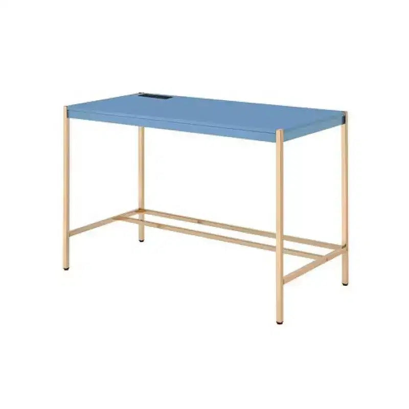 Bureau Royal Hampton avec station d'accueil USB et pieds en métal, bleu et or rose