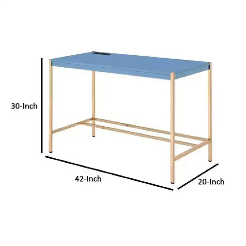 Bureau Royal Hampton avec station d'accueil USB et pieds en métal, bleu et or rose