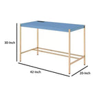 Bureau Royal Hampton avec station d'accueil USB et pieds en métal, bleu et or rose