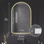 Miroirs de vanité de salle de bain à LED multifonctionnels arqués de 28 x 48 pouces avec trois températures de couleur pour évier, cadre noir