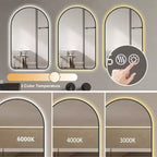 Miroirs de vanité de salle de bain à LED multifonctionnels arqués de 28 x 48 pouces avec trois températures de couleur pour évier, cadre noir