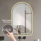 Miroirs de vanité de salle de bain à LED multifonctionnels arqués de 28 x 48 pouces avec trois températures de couleur pour évier, cadre noir