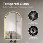 Miroirs de vanité de salle de bain à LED multifonctionnels arqués de 28 x 48 pouces avec trois températures de couleur pour évier, cadre noir
