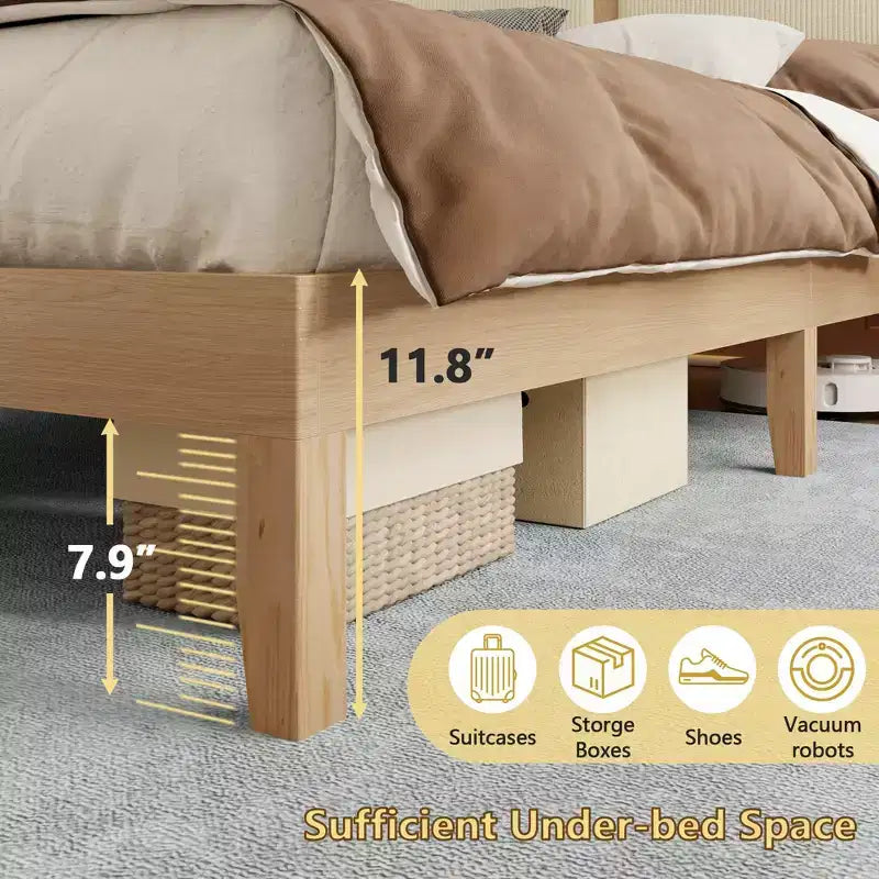 Cadre de lit Queen moderne avec tête de lit de rangement, lumières LED, station de recharge, cadre de lit rembourré en velours côtelé, lattes en bois silencieuses, pas besoin de sommier.