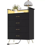 Commode haute à 4 tiroirs, Grande commode en bois à tiroirs pour chambre à coucher, placard, organisation du salon