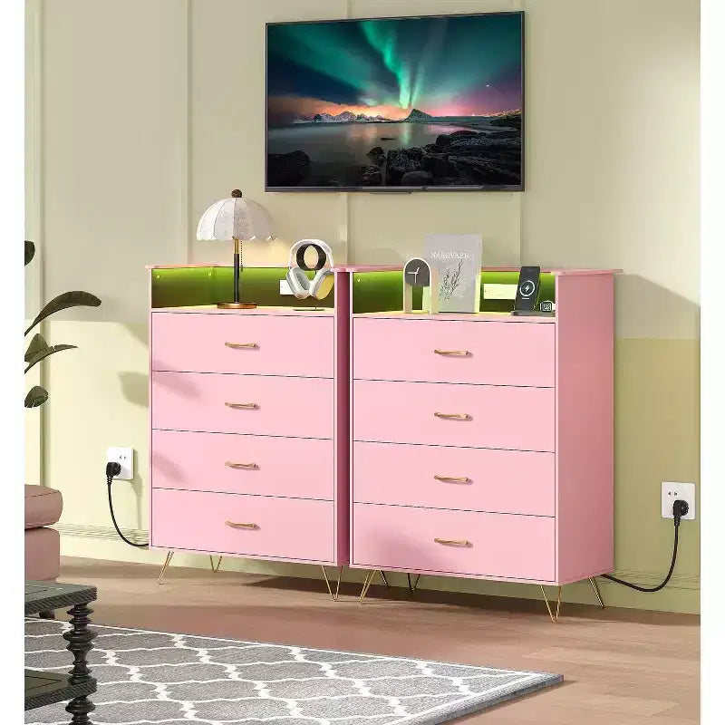 Commode haute à 4 tiroirs, Grande commode en bois à tiroirs pour chambre à coucher, placard, organisation du salon