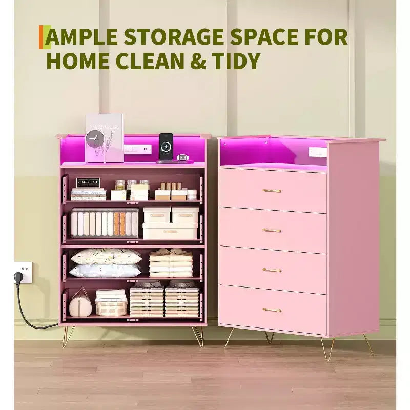 Commode haute à 4 tiroirs, Grande commode en bois à tiroirs pour chambre à coucher, placard, organisation du salon